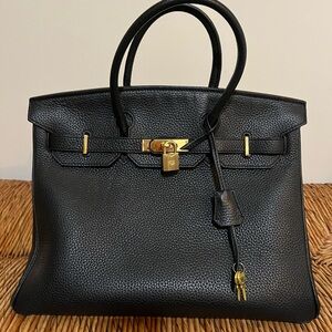 Birkin Leather Bag with Gold Hardware